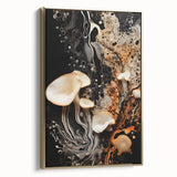 Landscape painting of natural elements on framed canvas, featuring muted earth tones, ideal for bedroom wall decor.