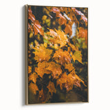 Vintage poster art of a fall landscape on framed canvas, featuring black and gold tones, ideal for bedroom wall decor.