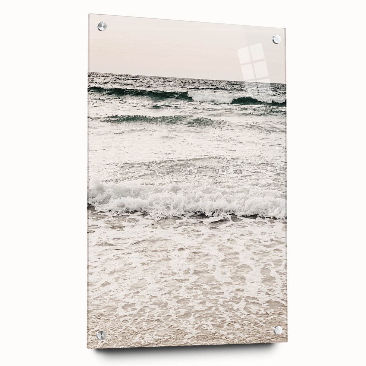Large abstract wall art on acrylic glass depicting vibrant summer colors, ideal for bedroom or dining room decor.