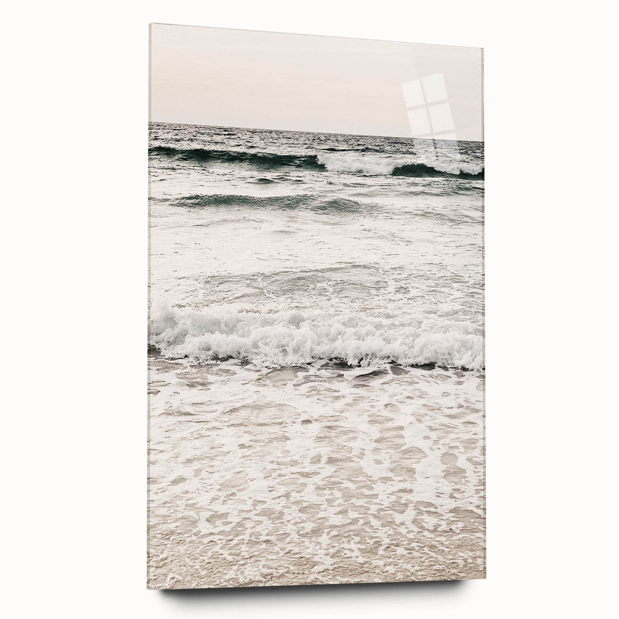 Large abstract wall art on acrylic glass depicting vibrant summer hues, ideal for bedroom or dining room decor.