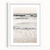 Abstract art print featuring vibrant summer hues on a white-framed canvas, suitable for bedroom or dining room decor.