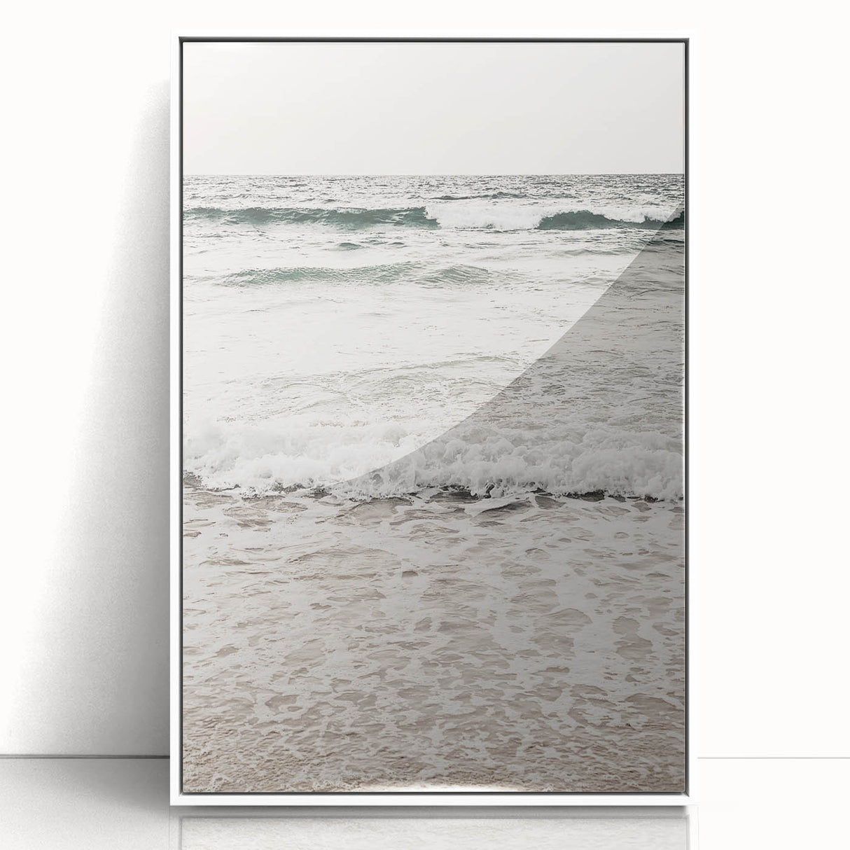 Art deco poster featuring a stylized summer scene in pastel shades, framed in white acrylic, ideal for nursery wall art.