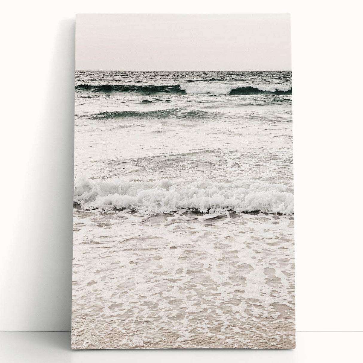 Large black and white abstract art on stretched canvas depicting summer season.