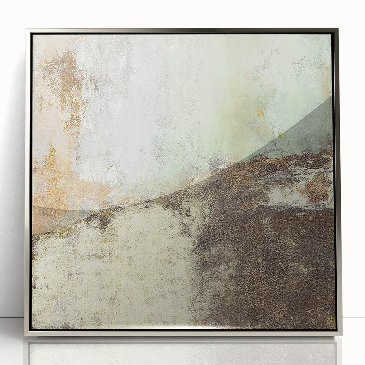 Framed abstract strokes wall art in silver acrylic, showcasing fluid lines and a modern design that enhances contemporary decor. Ideal for home or office settings.