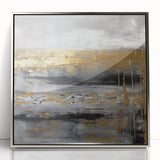 Framed wall art featuring abstract strokes in silver and black hues, showcasing a modern design perfect for contemporary home decor. The sleek acrylic frame enhances the artwork's elegance, making it an ideal statement piece for any room.