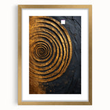 Abstract wall art featuring vibrant strokes in shades of blue, gold, and white. Framed with a gold mat, this piece adds a modern touch to any decor.