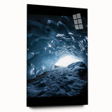 Acrylic glass artwork showcasing a stunning side view of a cave landscape, featuring intricate details and vibrant colors, ideal for modern home decor.