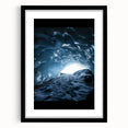 Black framed landscape artwork featuring a cave scene with intricate details, complemented by a white mat, ideal for modern home decor and art enthusiasts.