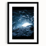 Black framed landscape artwork featuring a cave scene with intricate details, complemented by a white mat, ideal for modern home decor and art enthusiasts.