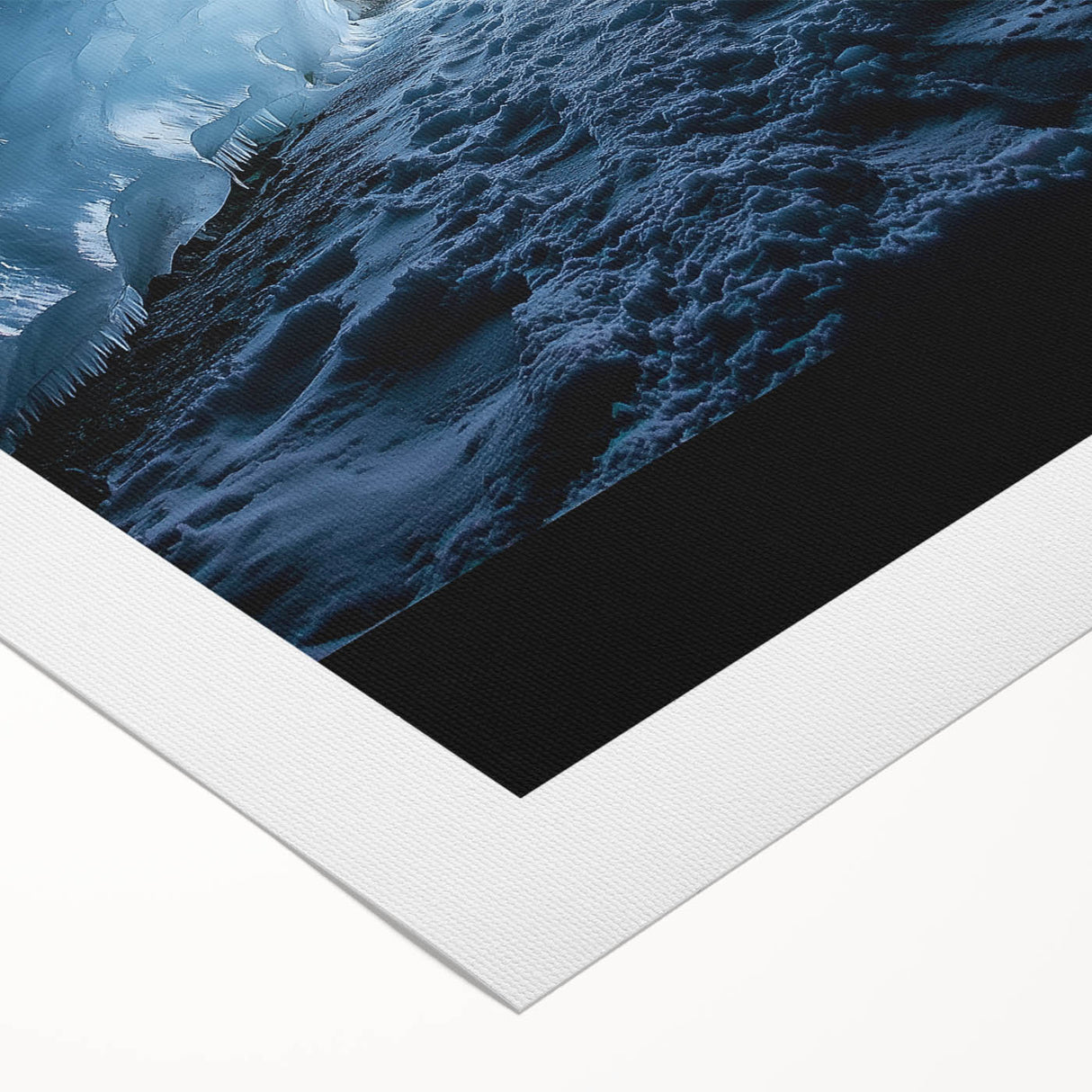 Rolled canvas artwork depicting a stunning landscape with intricate cave formations, featuring vibrant colors and textures, securely packaged in a protective tube for delivery.