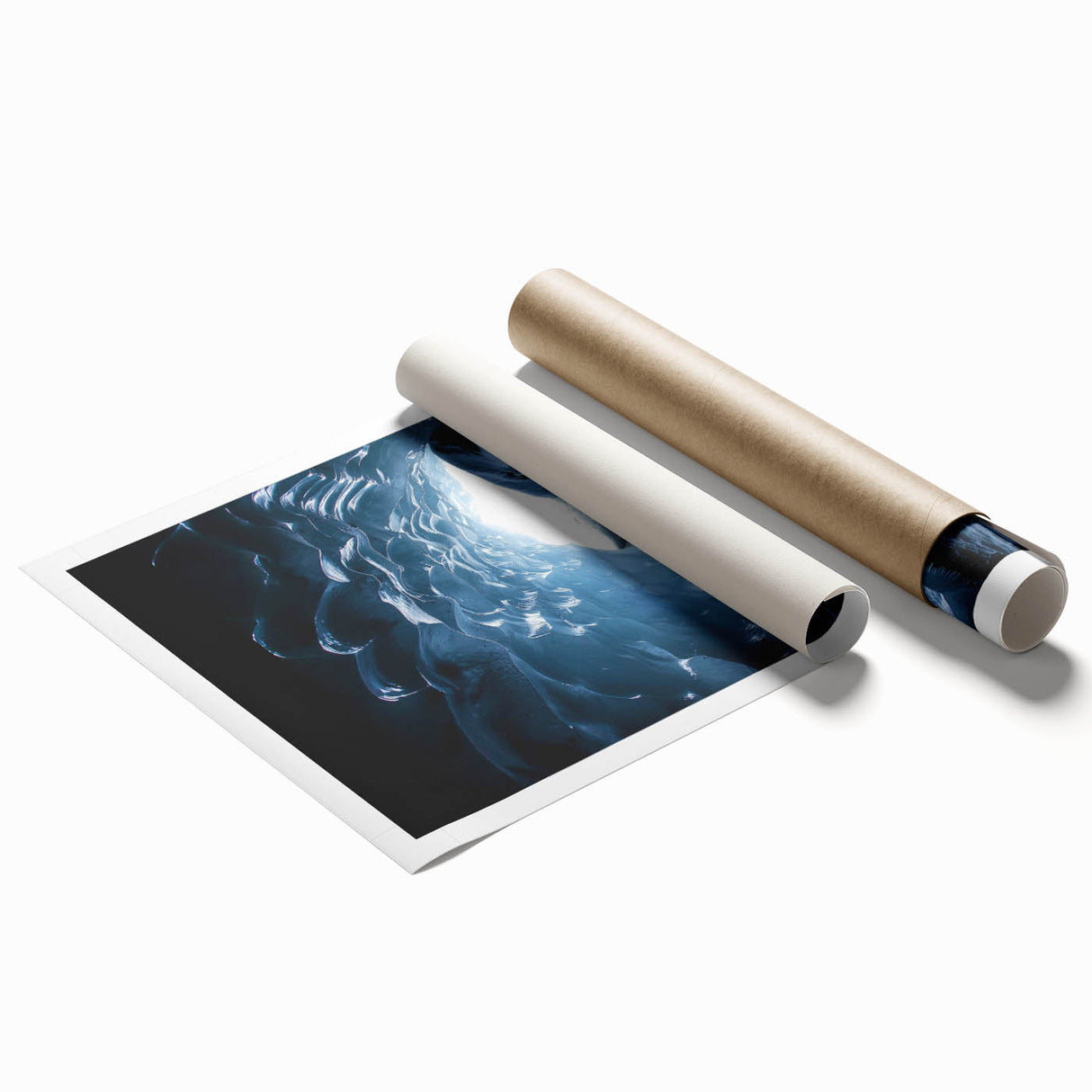 Vibrant rolled print showcasing a stunning landscape of colorful caves, ideal for home decor or artistic display, securely packaged in a protective tube.
