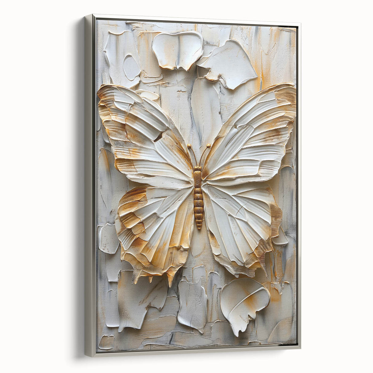 Abstract figurative wall art in a silver frame, showcasing a modern design with fluid shapes and muted colors, perfect for contemporary home decor.