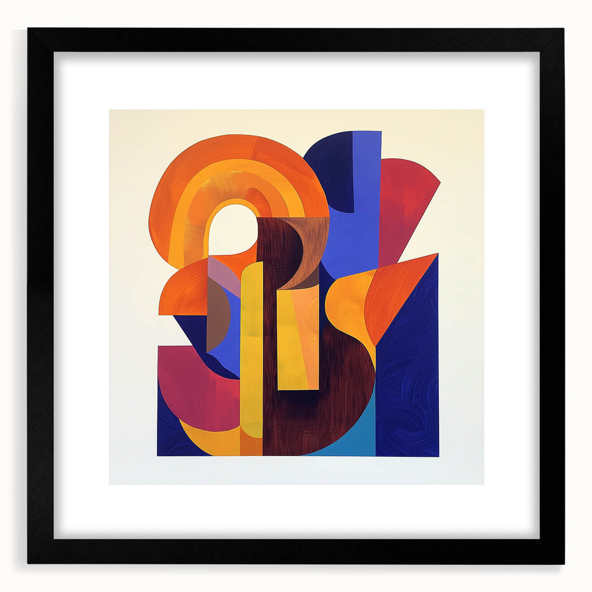 Black geometric frame with a mat, showcasing an abstract design in a modern aesthetic. Ideal for contemporary home decor, enhancing any wall space.