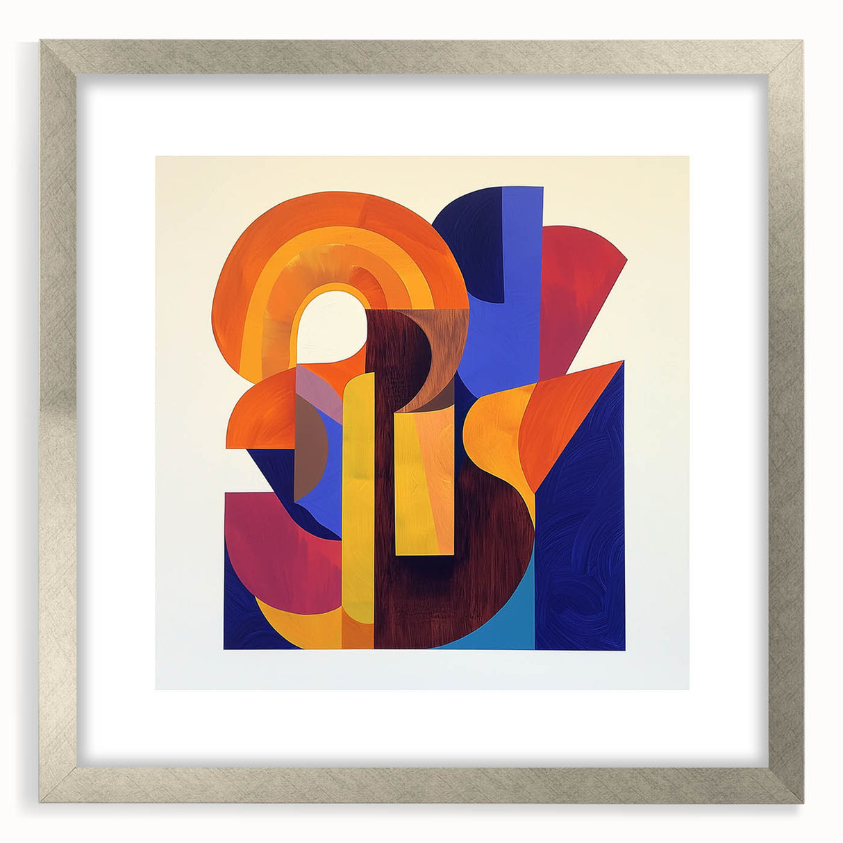Abstract geometric frame with a silver finish, showcasing a modern design, set against a neutral background, perfect for contemporary home decor.