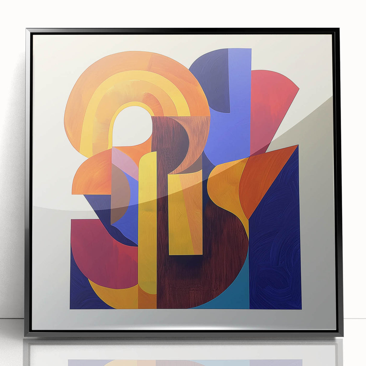 Framed acrylic wall art featuring an abstract geometric design in black, showcasing sharp angles and modern aesthetics, perfect for contemporary decor.