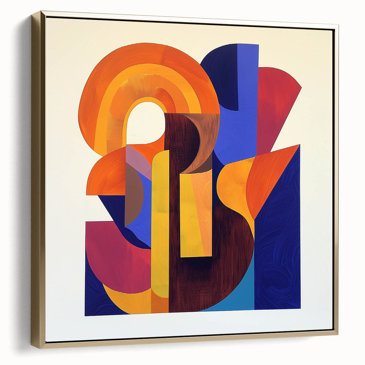 Abstract geometric framed canvas artwork in silver and gold tones, showcasing intricate patterns and textures, perfect for modern home decor.