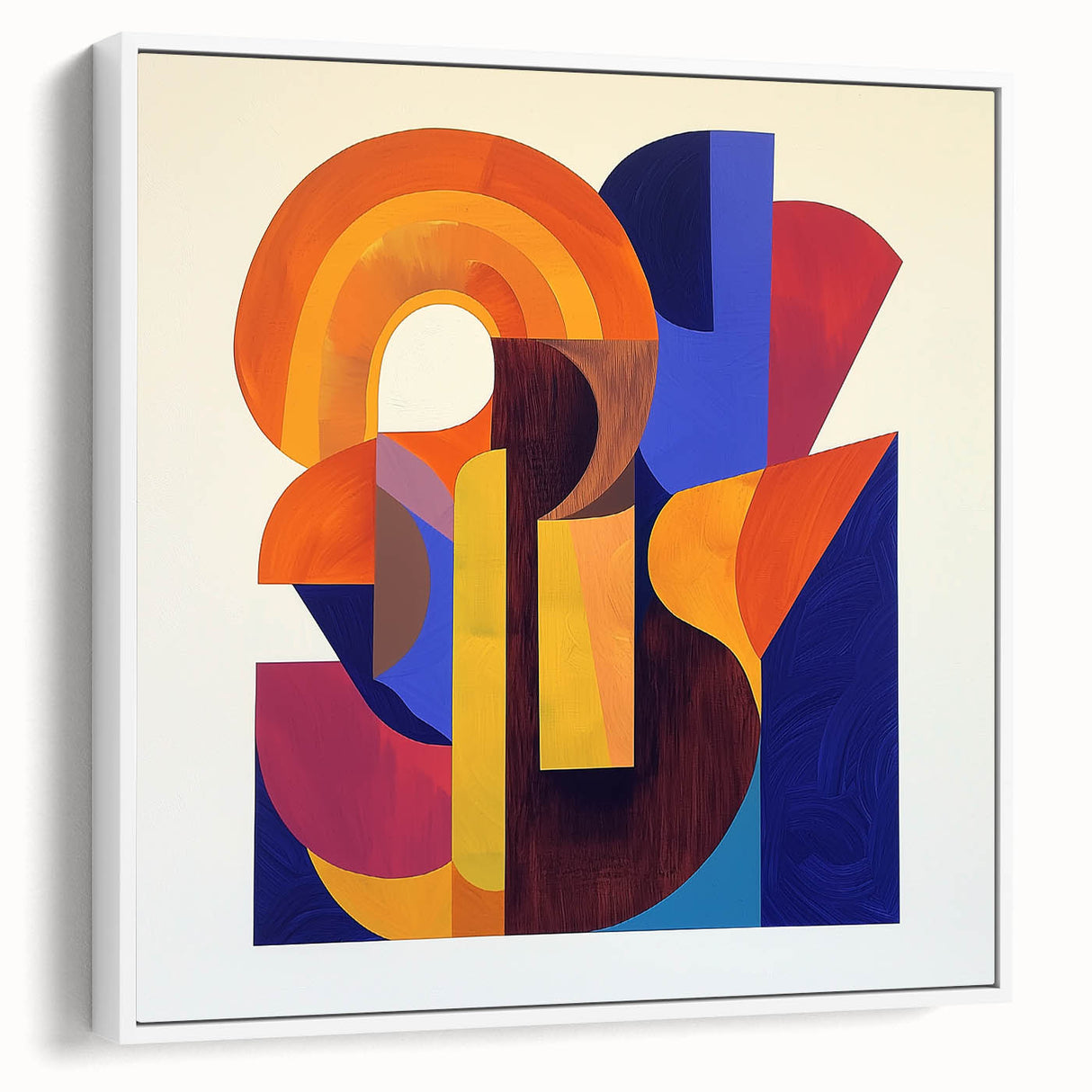 Abstract geometric framed canvas artwork showcasing a striking combination of white and gray tones, perfect for modern home decor. This piece adds a contemporary touch to any room while enhancing aesthetic appeal.