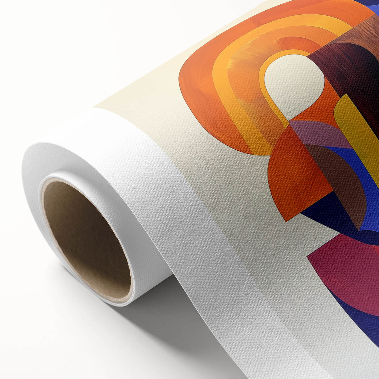 Abstract geometric rolled canvas art showcasing vibrant colors and intricate shapes, designed to enhance modern interiors. Packaged securely in a protective tube.