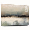 Abstract landscape wall art displayed in a sleek acrylic glass frame, showcasing vibrant colors and intricate details, perfect for modern home decor with stylish pins holding it in place.