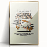 Art deco poster featuring an array of food and drinks in bold gold and black tones, framed in acrylic.