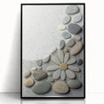 Framed acrylic artwork showcasing a serene beach landscape, featuring vibrant colors and detailed textures, set in a sleek black frame for modern decor.