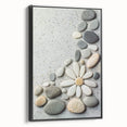 Framed canvas artwork depicting a serene beach landscape with vibrant colors, showcasing gentle waves and sandy shores, presented in a sleek black frame. Perfect for enhancing coastal-themed decor.