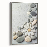 Framed canvas artwork depicting a serene beach landscape, showcasing vibrant colors and fine details, with a sleek silver frame enhancing its elegance. Perfect for home decor.