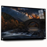 Acrylic glass side view of a landscape bridge model, showcasing intricate details and vibrant colors, securely held with pins for stability and display.