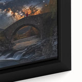 Close-up of a framed canvas showcasing a vibrant landscape bridge design, featuring rich colors and intricate details, perfect for home decor enthusiasts and art collectors.
