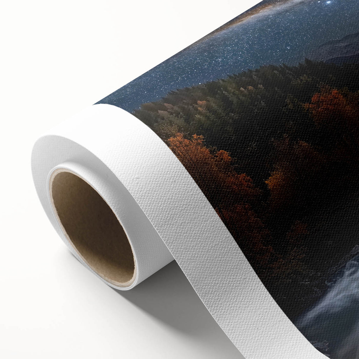 Rolled canvas print showcasing a vibrant landscape bridge design, featuring rich colors and intricate details, securely packaged in a protective cardboard tube for easy transport. Ideal for home decor enthusiasts seeking unique artwork.