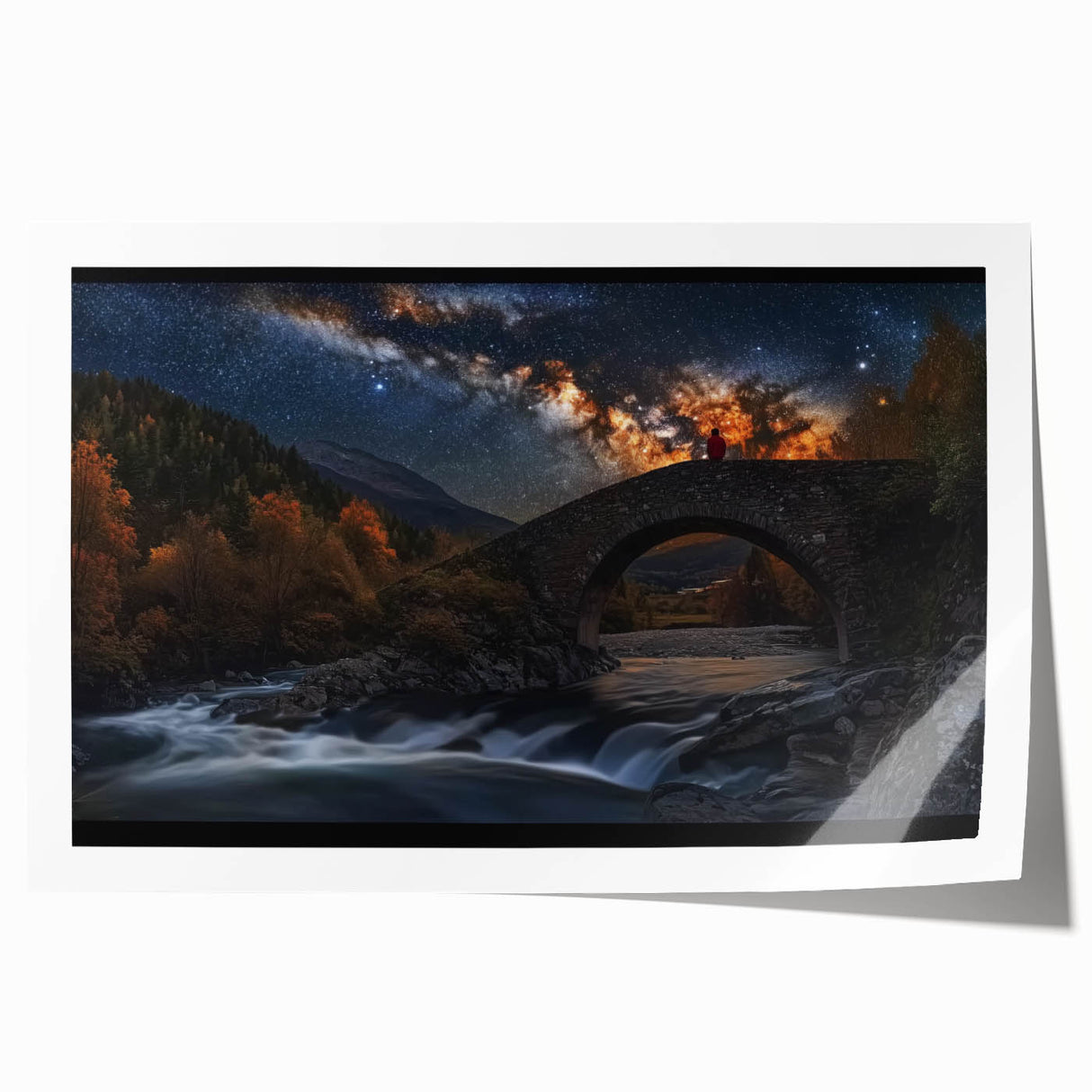 Rolled landscape bridge print showcasing intricate details of a serene natural scene, featuring vibrant colors and textures, packaged securely in a durable cardboard tube for safe delivery.