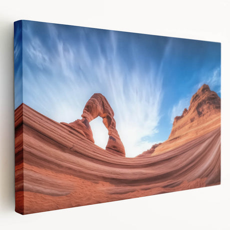 Stretched canvas artwork showcasing a vibrant landscape of canyons, featuring rich earthy tones and dramatic textures, perfect for enhancing any room's decor.