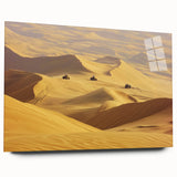 Acrylic glass artwork showcasing a stunning desert landscape in vibrant colors, designed for side display without pins, ideal for modern decor.