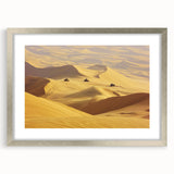 Framed desert landscape art print with a silver mat and frame, showcasing vibrant colors and intricate details, perfect for enhancing home decor with a touch of nature.
