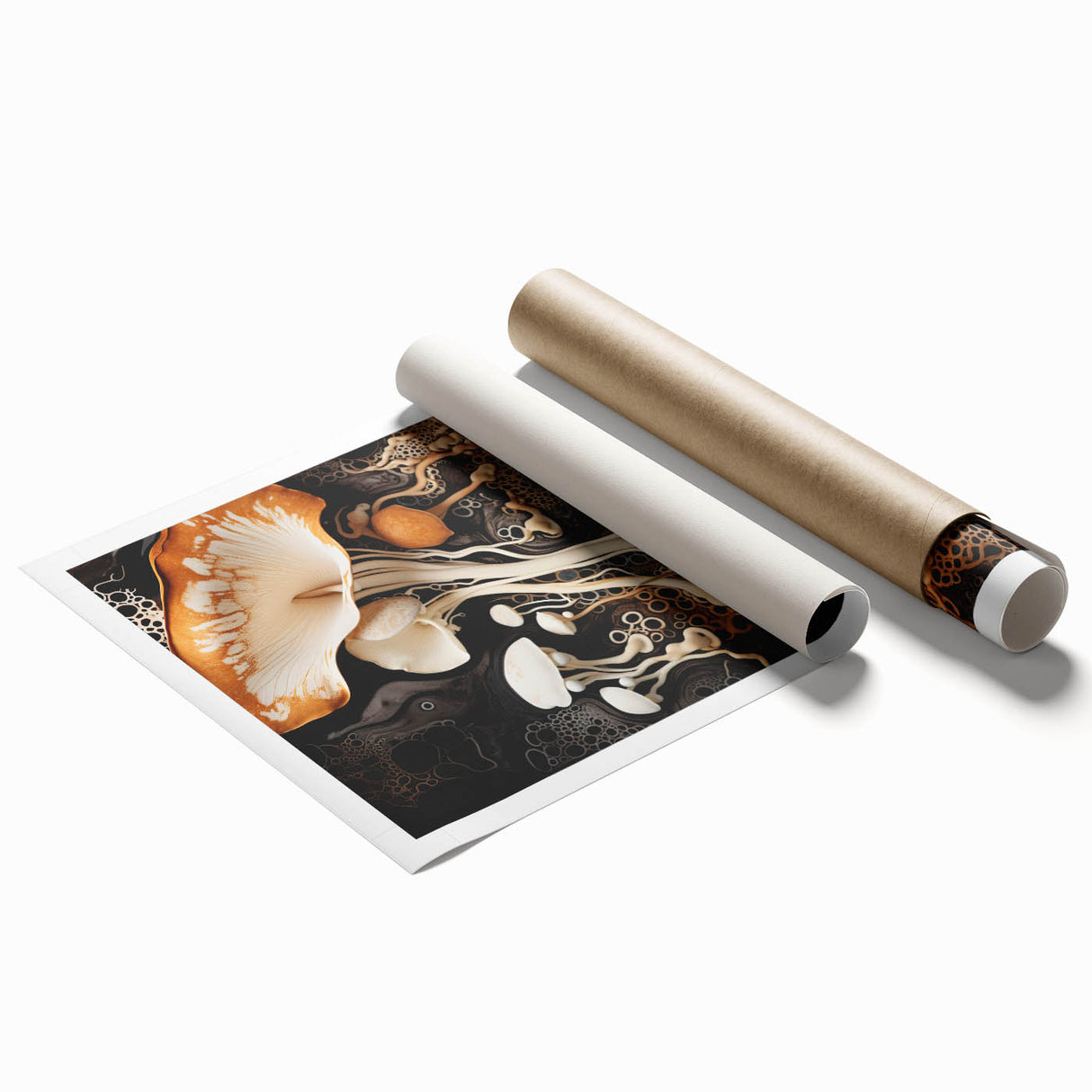 Extra large rolled print of close-up floral elements in soft pastel shades.