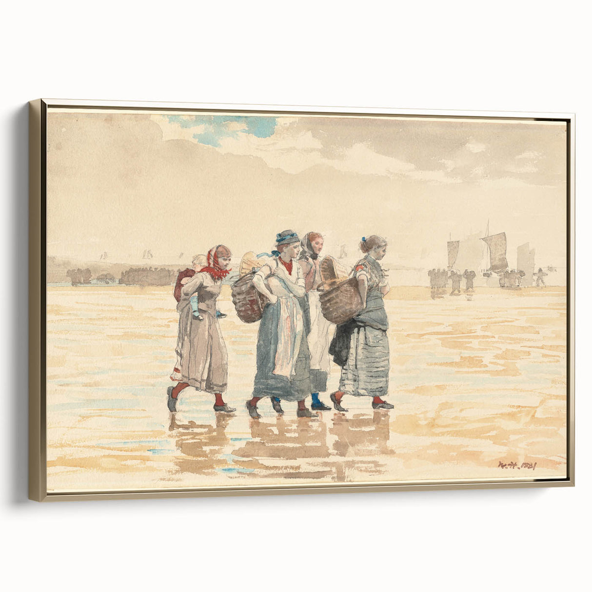 Four Fishwives on the Beach Realism Art Print - Winslow Homer Coastal Scene