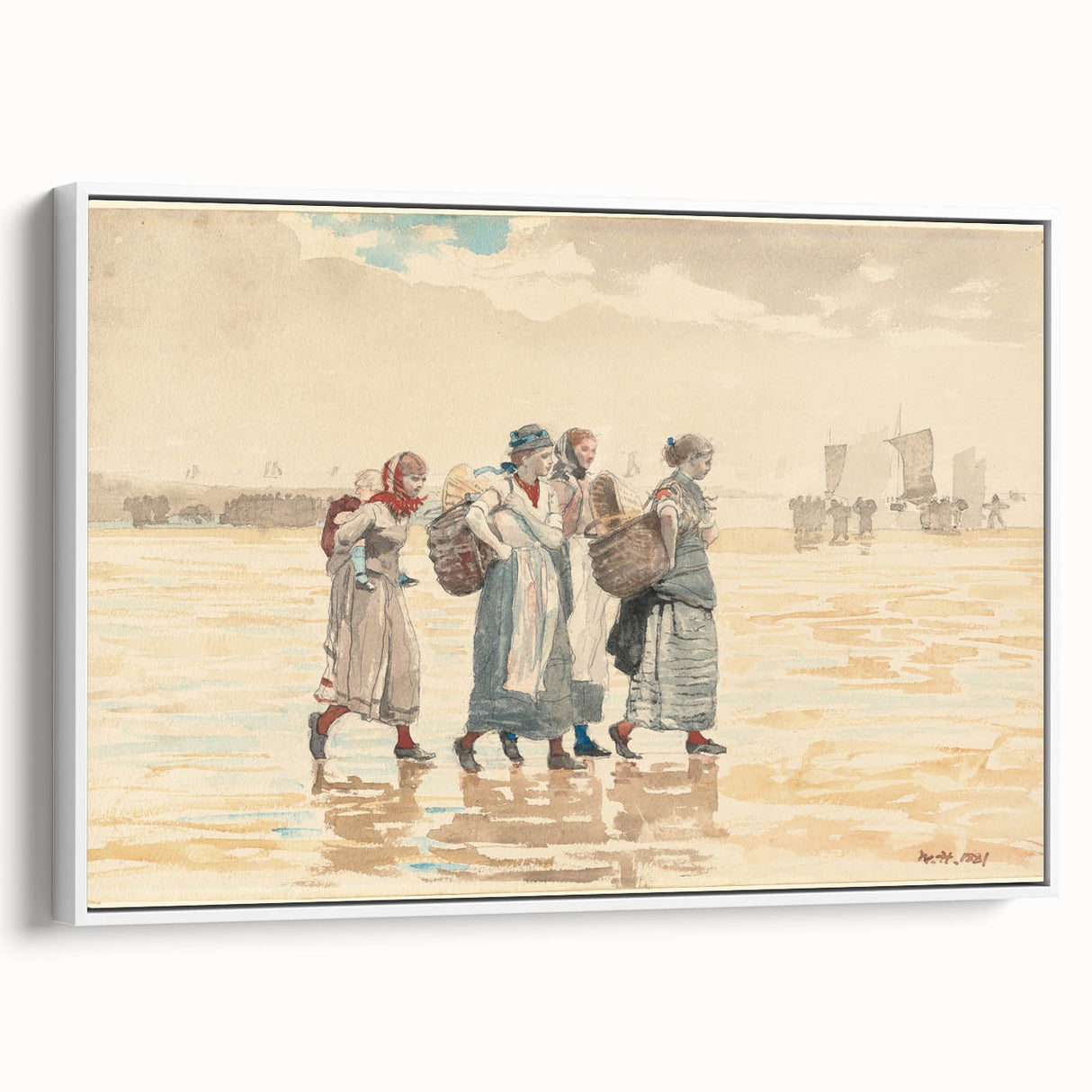 Four Fishwives on the Beach Realism Art Print - Winslow Homer Coastal Scene