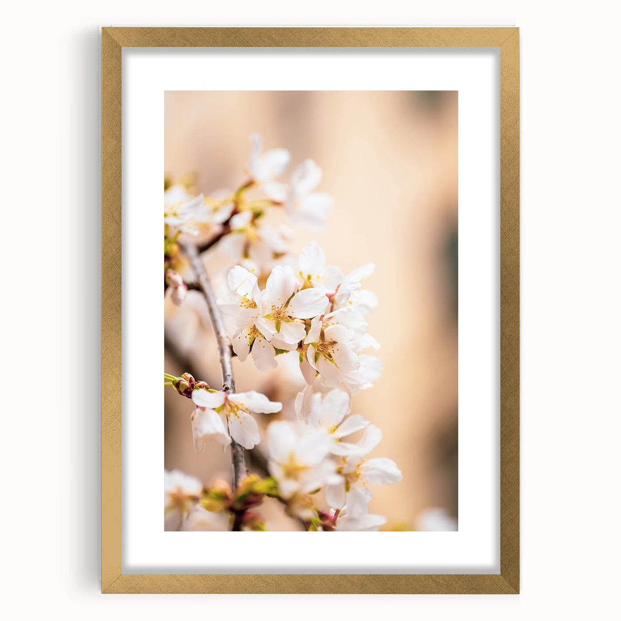 Extra large abstract art print featuring textured swirls in spring tones, framed in gold, ideal for living room decor.