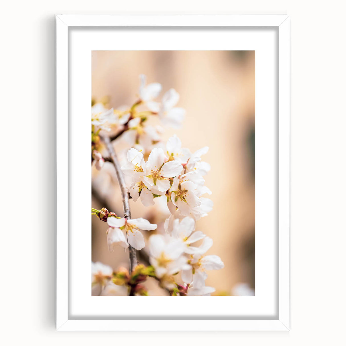 Abstract art print featuring swirling spring hues in green and pink on a white framed canvas, ideal for dining room decor.