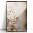 Large abstract wall art depicting spring themes in vibrant greens and yellows on a black acrylic framed canvas.