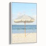 Vintage poster art featuring vibrant summer-themed designs on extra-large white-framed canvas, ideal for living room decor.