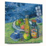 Modern Wall Art – Vibrant Still Life with Bottles and Fruit