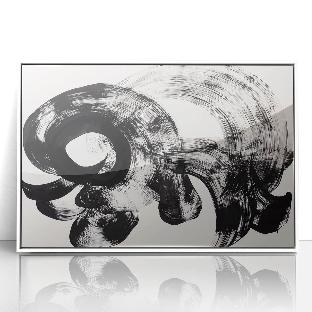 Framed acrylic artwork featuring abstract strokes in soft white and blue tones, perfect for modern home decor, adding a serene touch to any space.