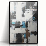 Framed acrylic artwork displaying dynamic abstract strokes in various shades of black and gray, perfect for modern home decor and artistic interiors.