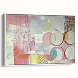 Abstract strokes canvas art in a sleek white frame, showcasing vibrant colors and dynamic patterns, ideal for modern home decor. Side view highlights the frame's clean lines and artistic flair, perfect for adding a contemporary touch to any space.