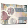 Abstract acrylic artwork showcasing vibrant, colorful strokes on glass, viewed from the side with decorative pins, perfect for modern interior decor.