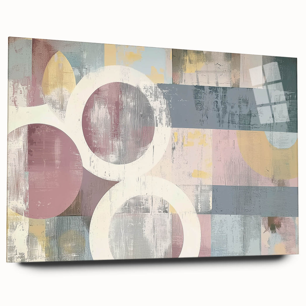 Abstract acrylic glass artwork showcasing vibrant strokes in a modern design, viewed from the side. Perfect for contemporary home decor and art enthusiasts.