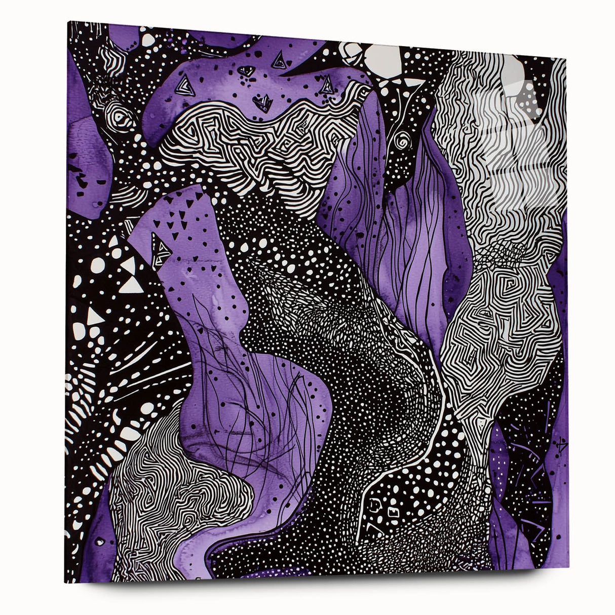 Abstract acrylic glass artwork showcasing vibrant strokes in a dynamic arrangement. The piece features a side view, highlighting its glossy finish and modern aesthetic, perfect for contemporary decor.