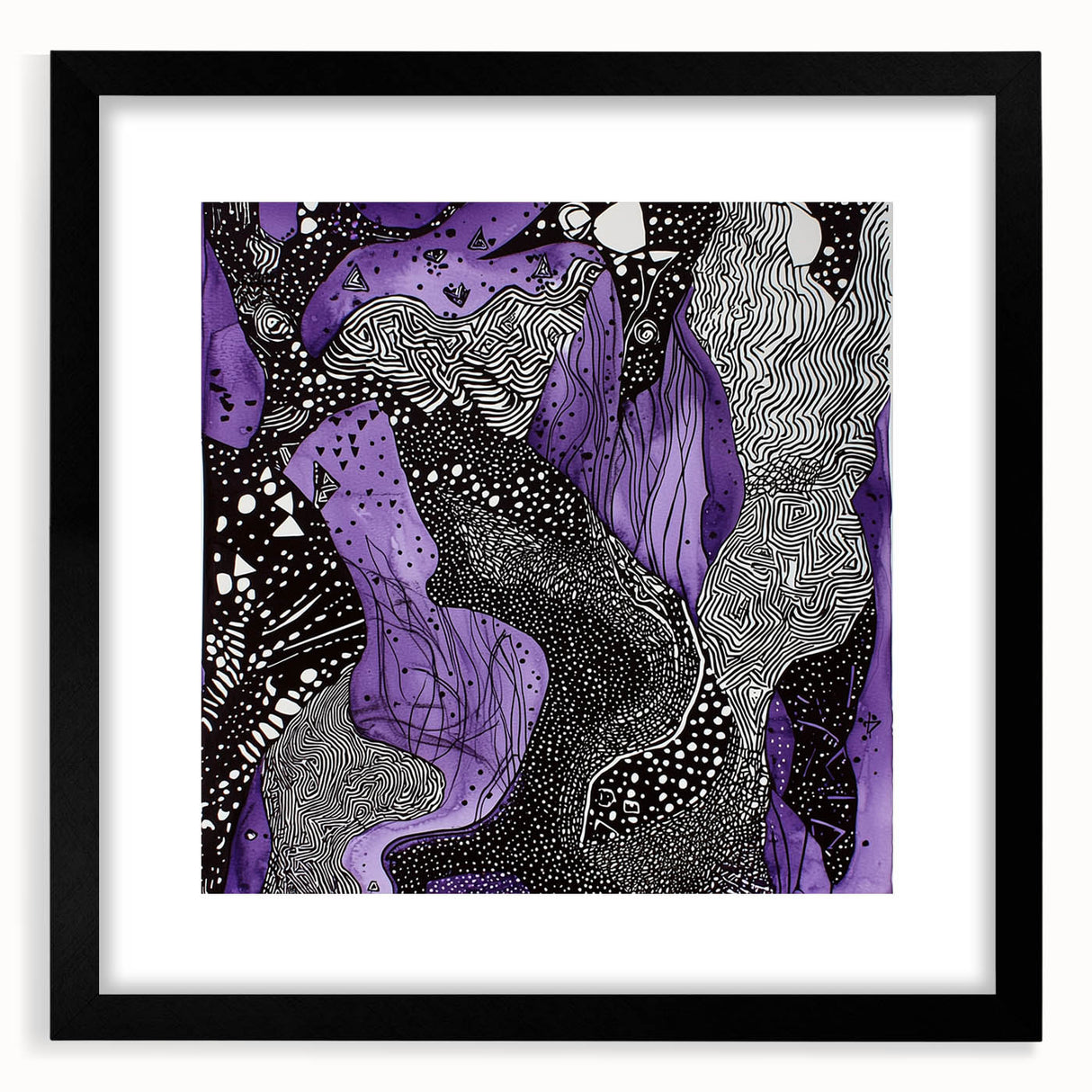 Abstract strokes frame with a matte black finish, showcasing an artistic design that enhances modern decor, ideal for contemporary art enthusiasts.