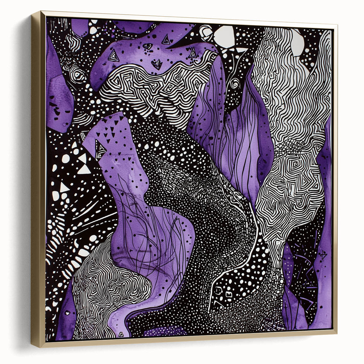 Framed canvas art depicting abstract strokes in silver and gold colors, showcasing a modern and elegant design suitable for contemporary home decor.